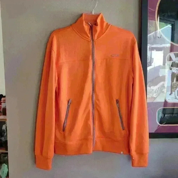 Champion Mens Size S Full Zip Up Mock Neck Athletic Jacket Orange Long Sleeve - Picture 1 of 11